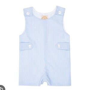 The Beaufort Bonnet Company Light Blue and White Seersucker Baby Romper